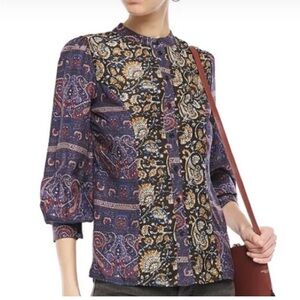 Anthropologie Antik Batik Keith Printed Silk Blouse Size Medium